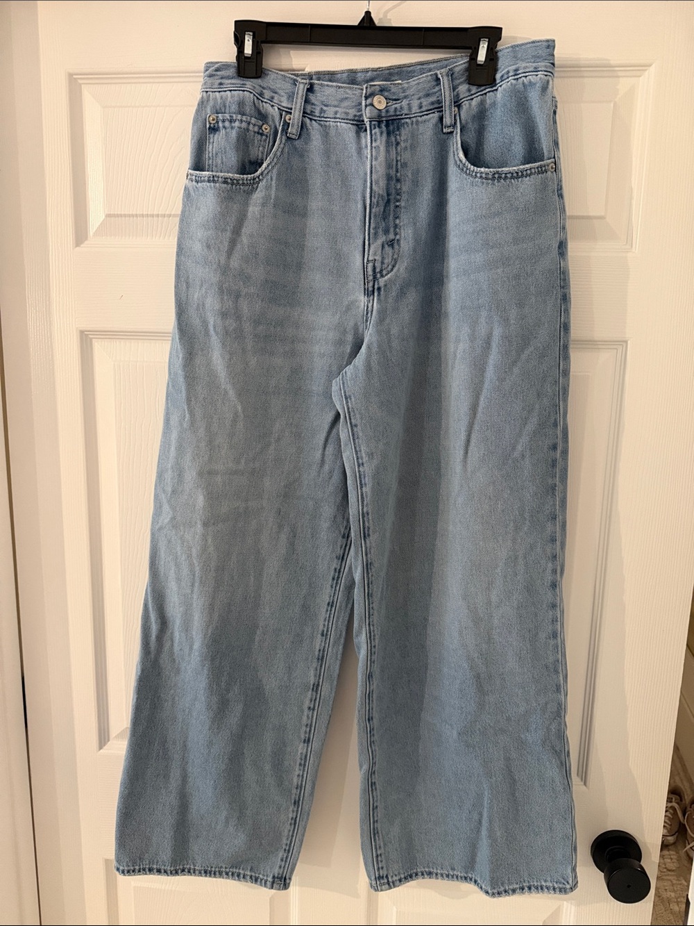 Classic Wide Leg Denim Pants in Light Blue